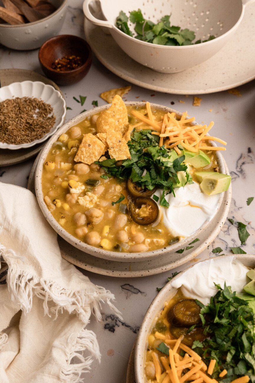 cozy white chickpea chili