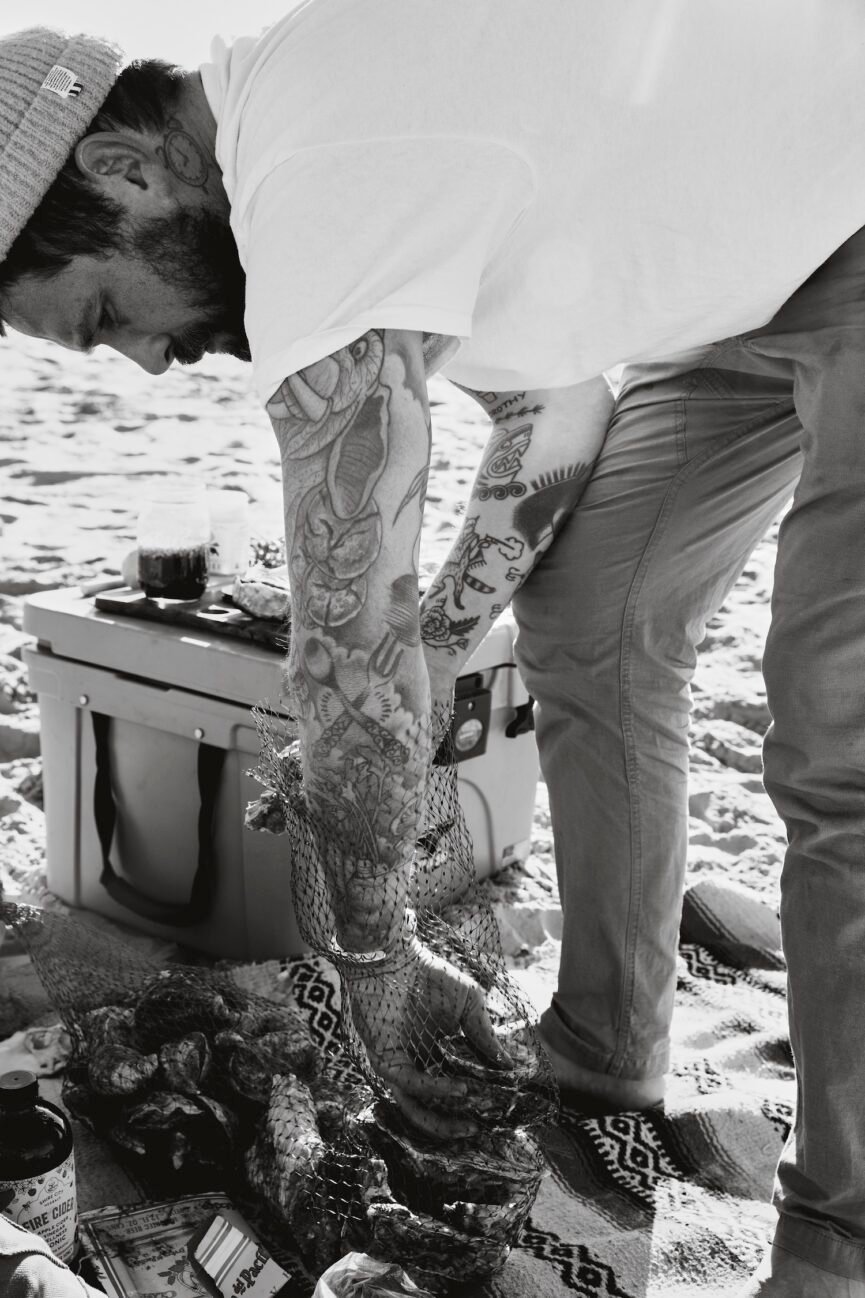 chef picking oysters