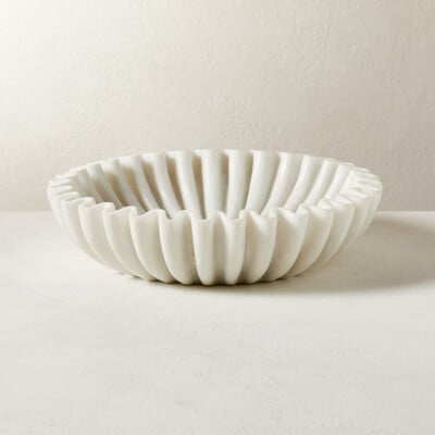 Reve Round Fluted White Marble Bowl, CB2
