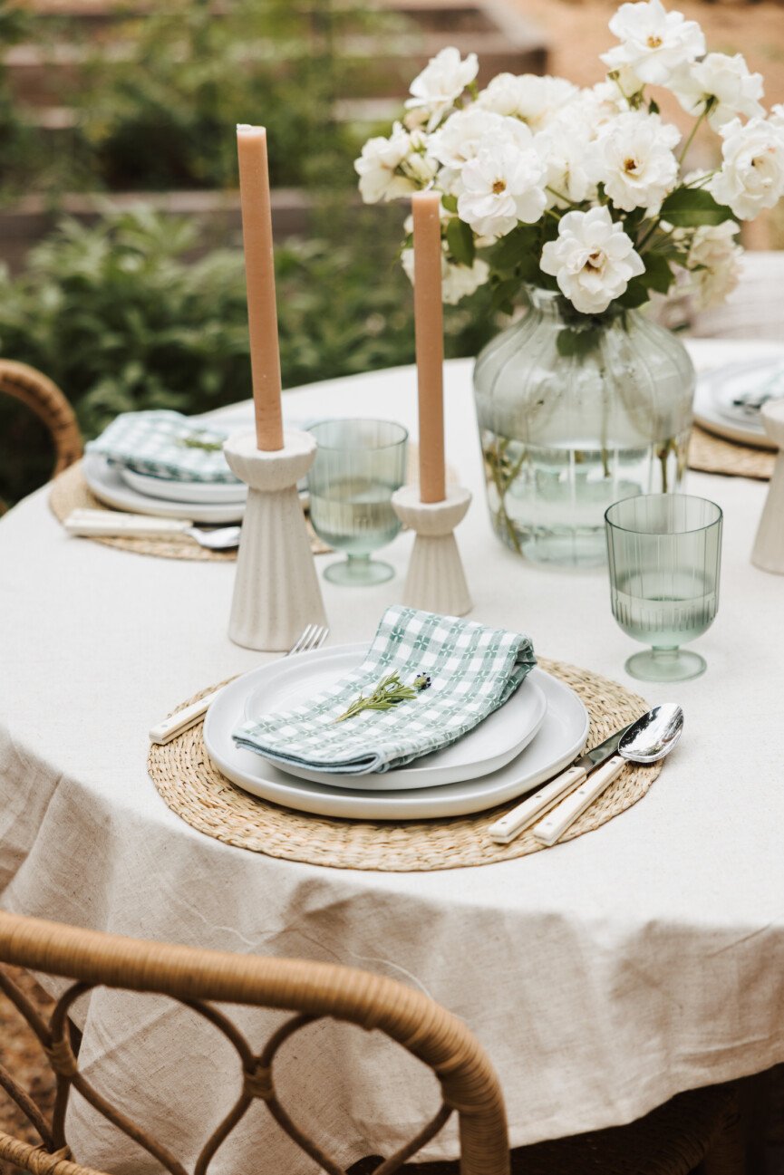 Mother's Day Garden Party Table - flowers, candles, centerpiece