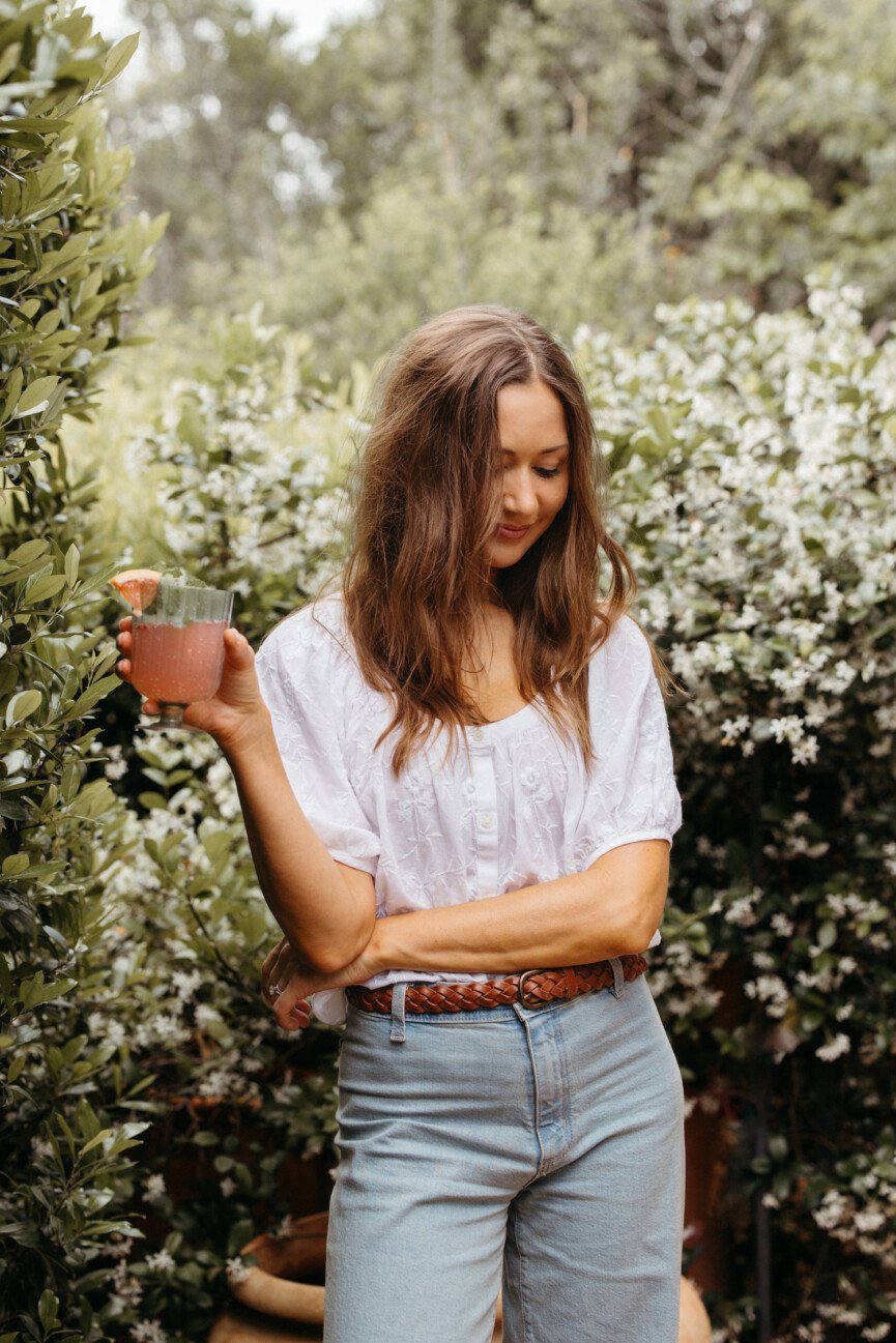 camille styles drinking cocktails wine - garden party