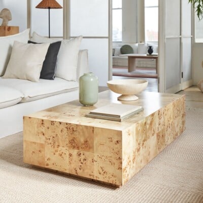 Volume coffee table, burl, west elm