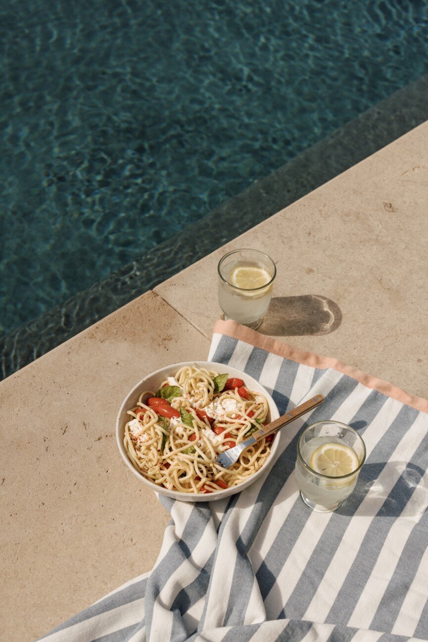 feel good summer essentials pasta by the pool