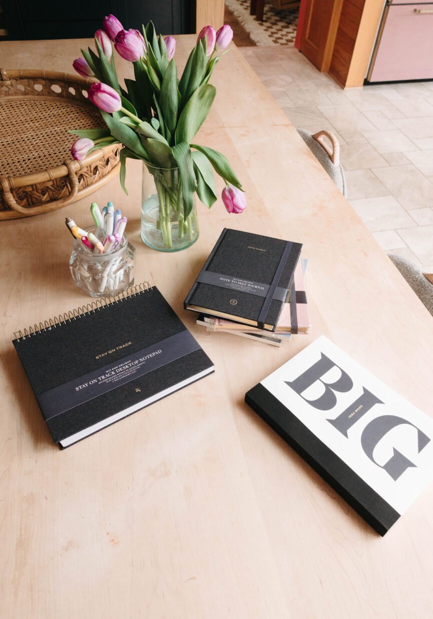 Joy journals on desk.