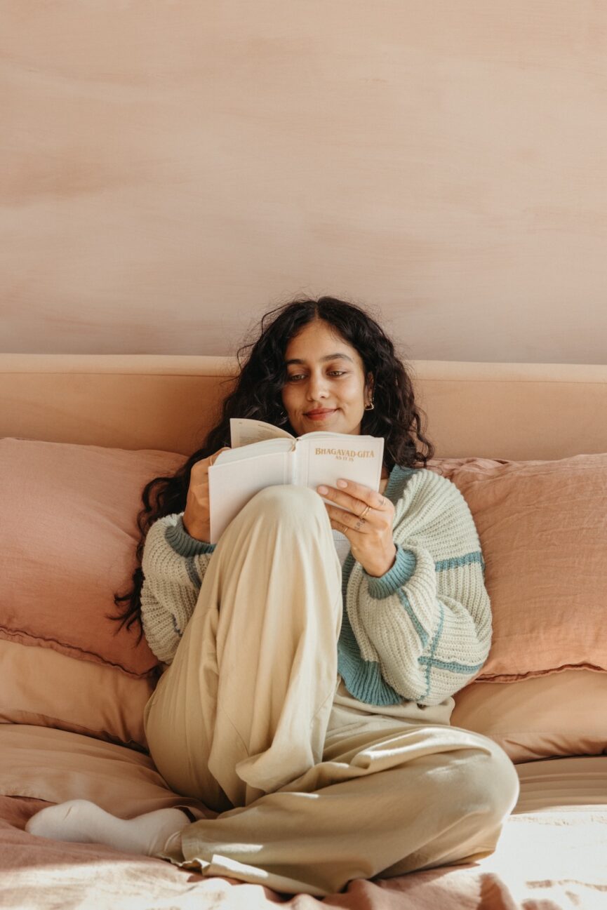 Radhi Shetty reading about healthy nervous system habits.