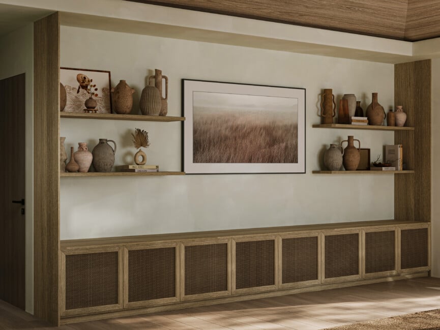 Malibu Renovation Media Room Design - built-in media cabinet