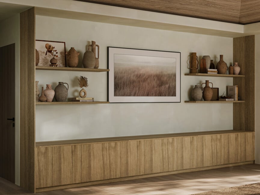 Malibu Renovation Media Room Design - built-in media cabinet