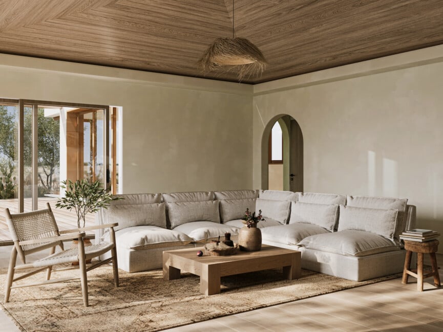 Malibu Renovation Media Room Design - arched doorway