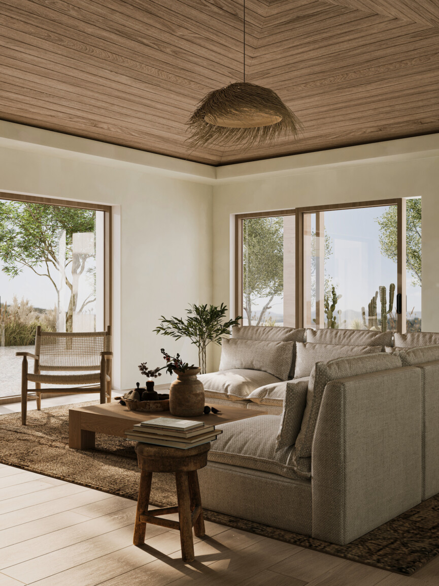 Malibu Renovation Media Room Design - arched doorway