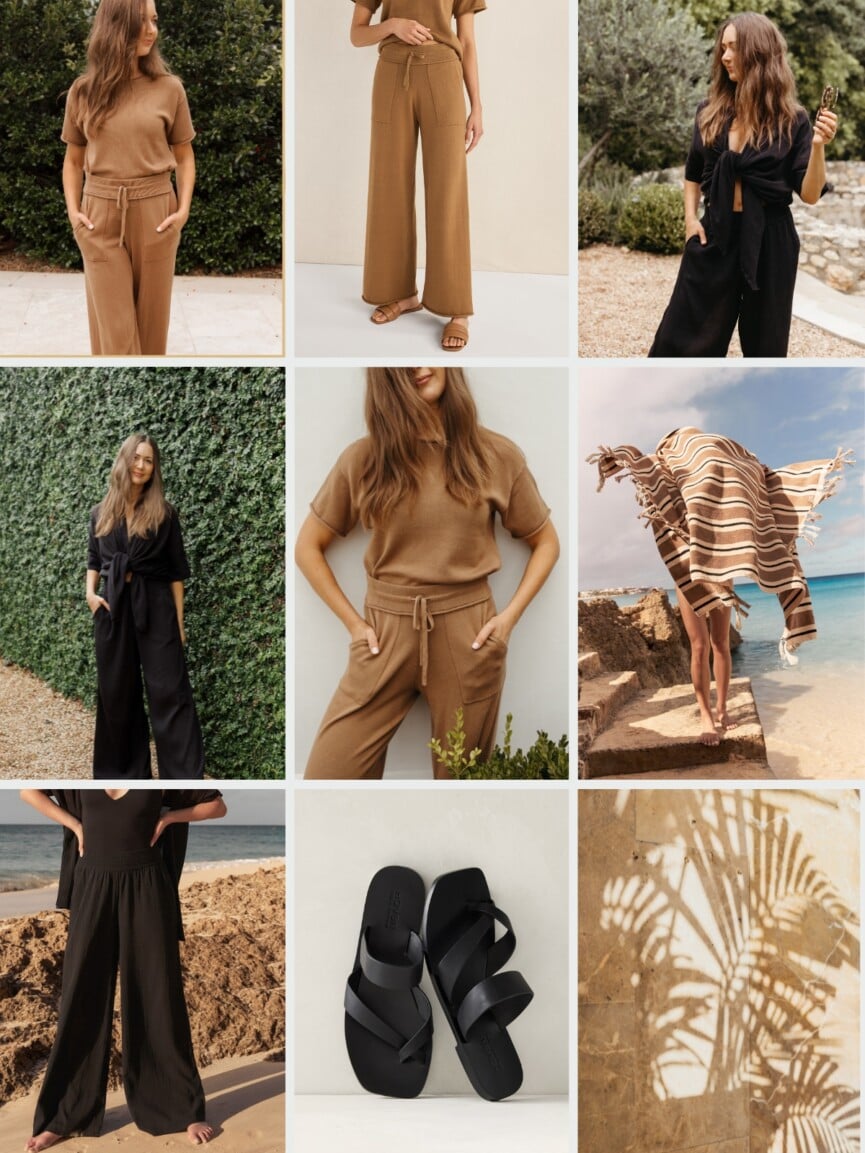 travel capsule wardrobe-workout-beige and black