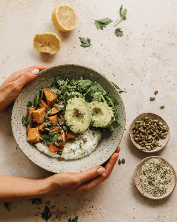 savory yogurt sweet potato breakfast bowl2