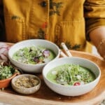 spring pea gazpacho in bowls