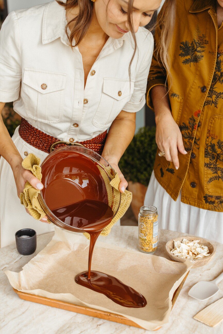 pouring chocolate bark