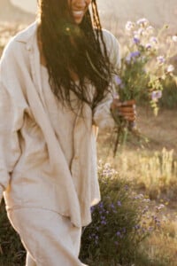 Woman carrying flowers