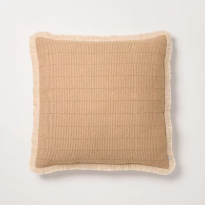 24"x24" Textured Woven Square Toss Pillow Natural