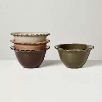 4pc 4oz Stoneware Carved Edge Prep Bowls