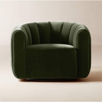 Fitz Channeled Green Velvet Swivel Chair, CB2