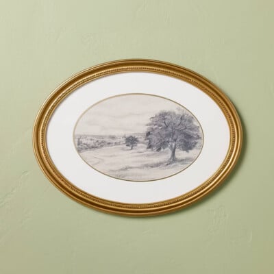 12"x16" Horizontal Oval Landscape Sketch Framed Wall Art - Hearth & Hand™ with Magnolia