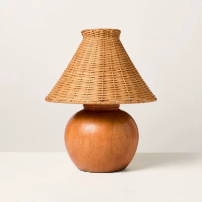 Wood Base with Rattan Shade Accent Table Lamp