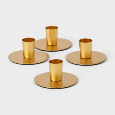 4pk Small Gold Powder Coated Taper Candle Holders