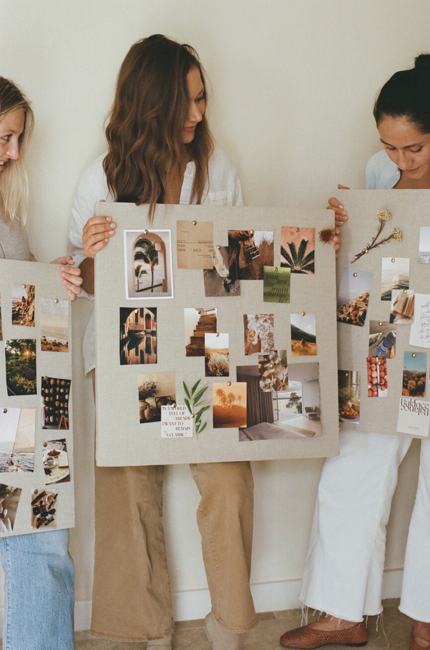 Group sharing their finished vision boards at the end of the party