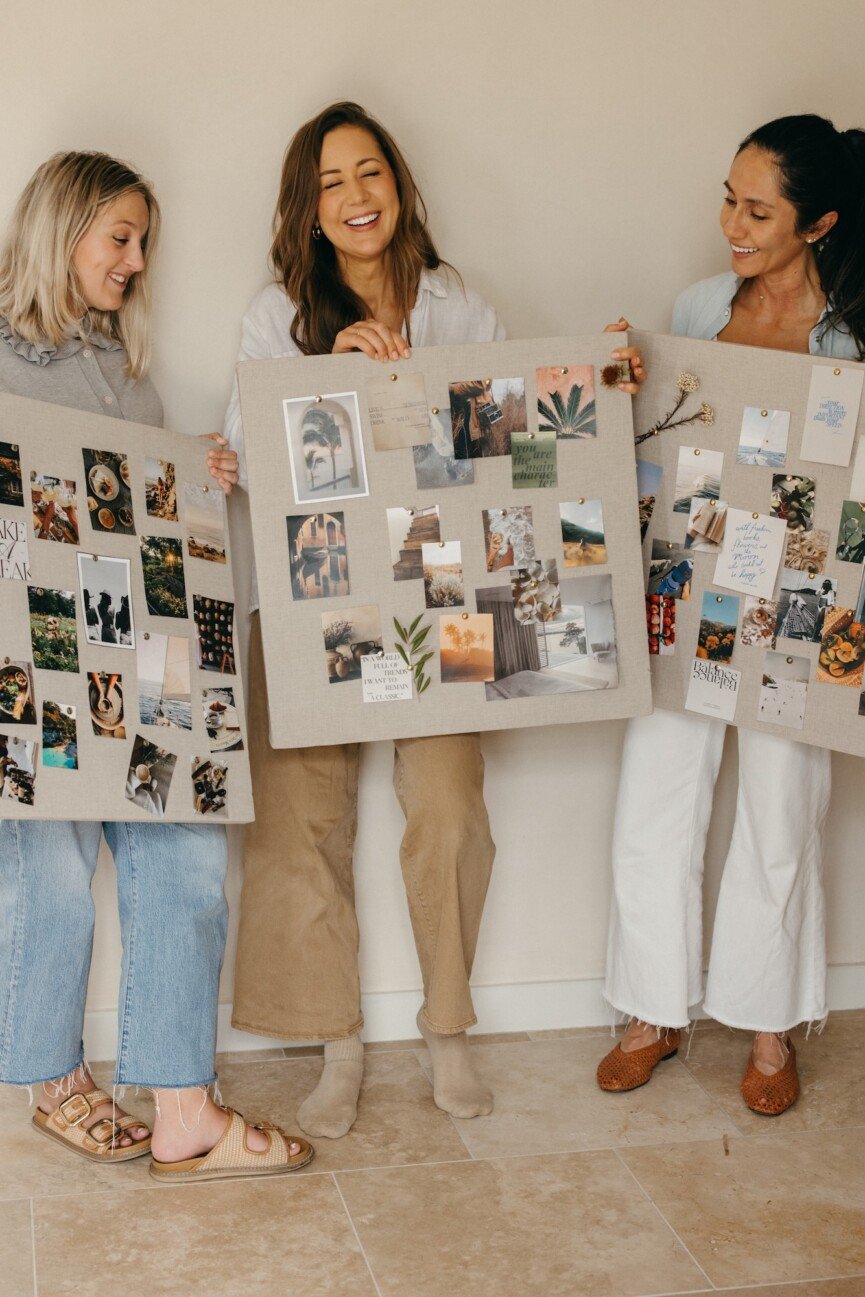Group sharing their finished vision boards at the end of the party