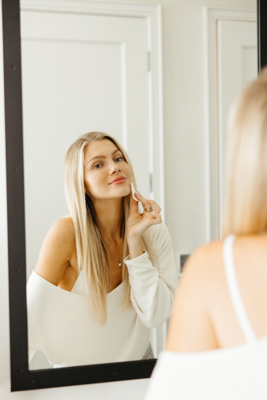 Woman doing makeup.