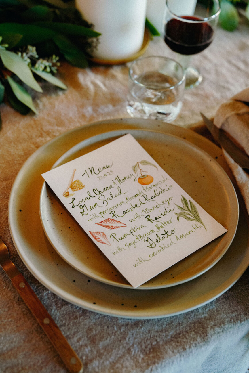 handpainted holiday dinner party menu