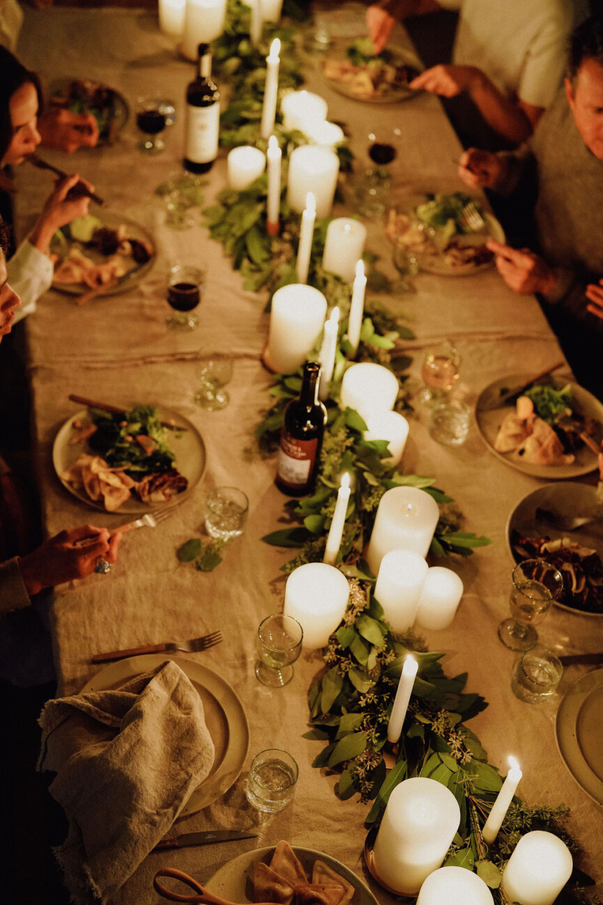 candle lit holiday dinner party