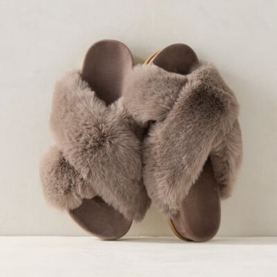 Faux Fur Criss Cross Molded Slippers