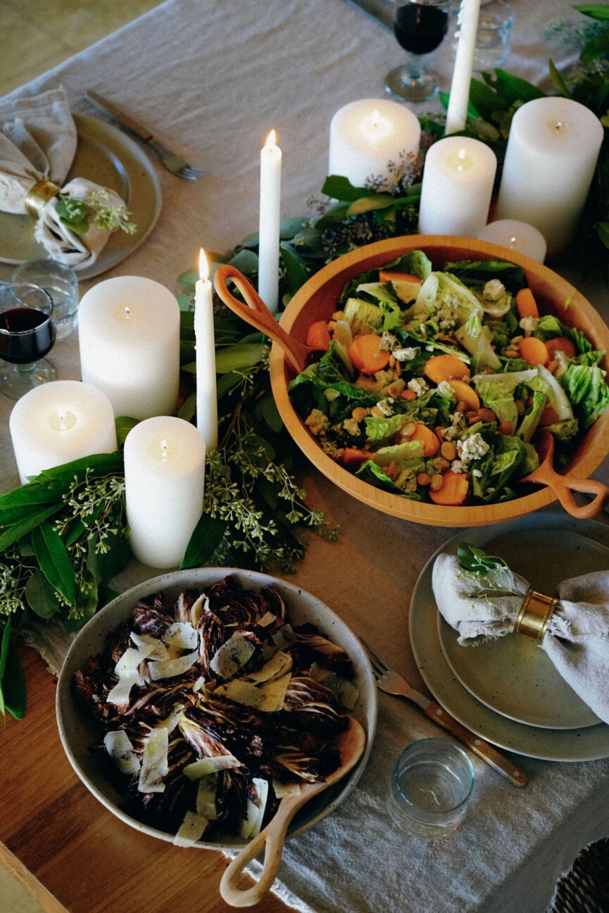 little gem salad with persimmon and gorgonzola
