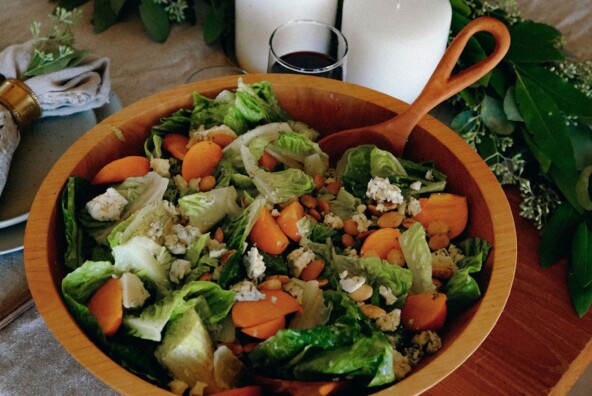little gem salad with persimmon and gorgonzola