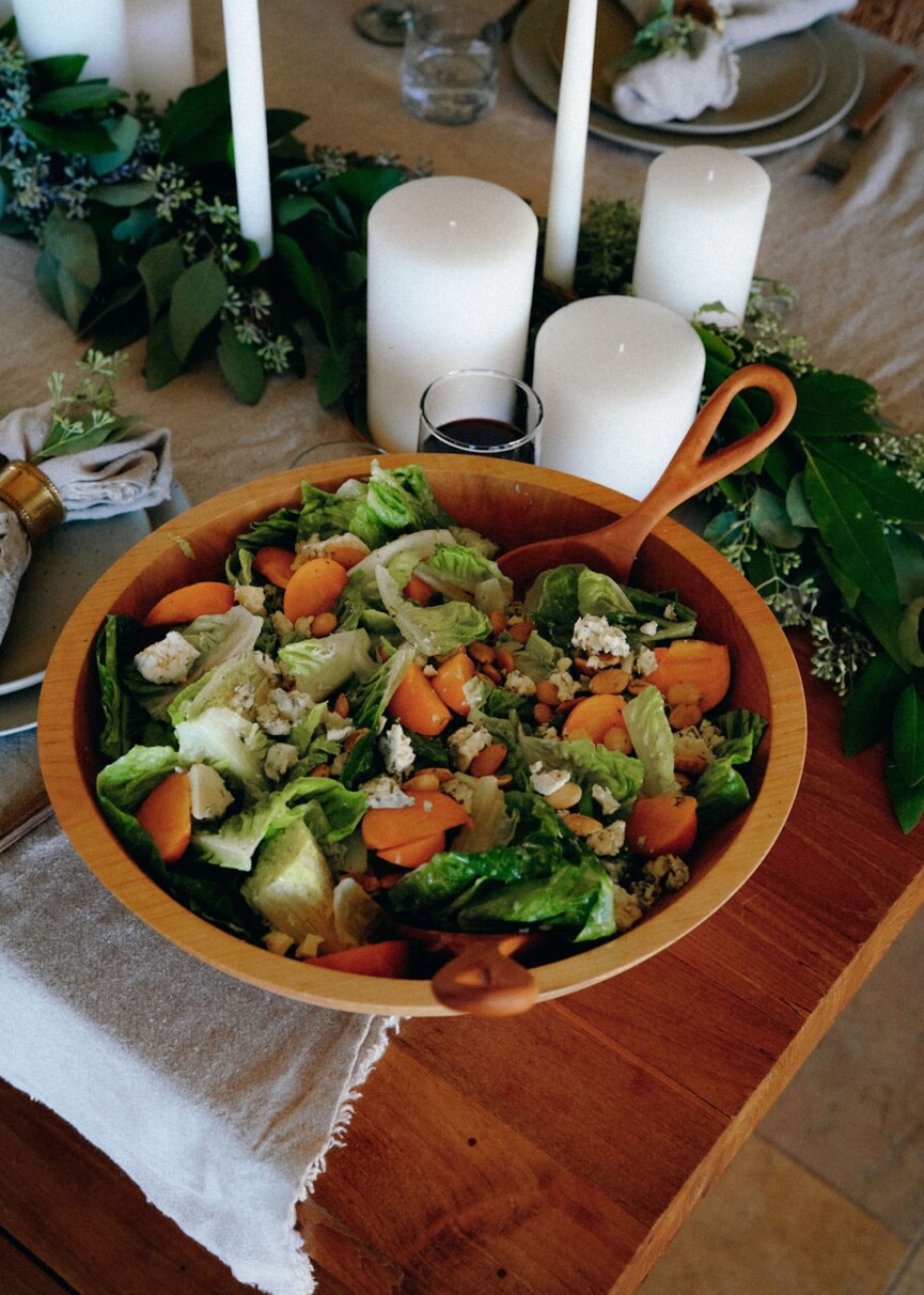 little gem salad with persimmon and gorgonzola