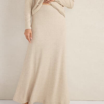 Lurex Rib Knit Maxi Skirt