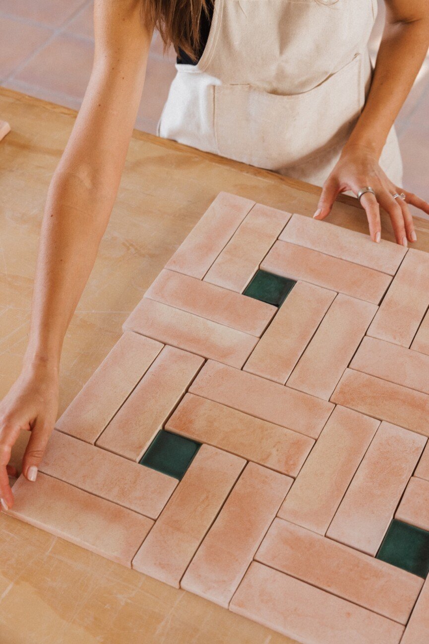 san miguel terra cotta tile with green insert