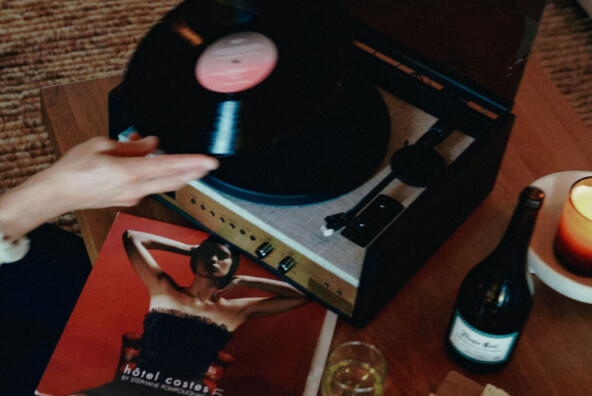 turning on record player