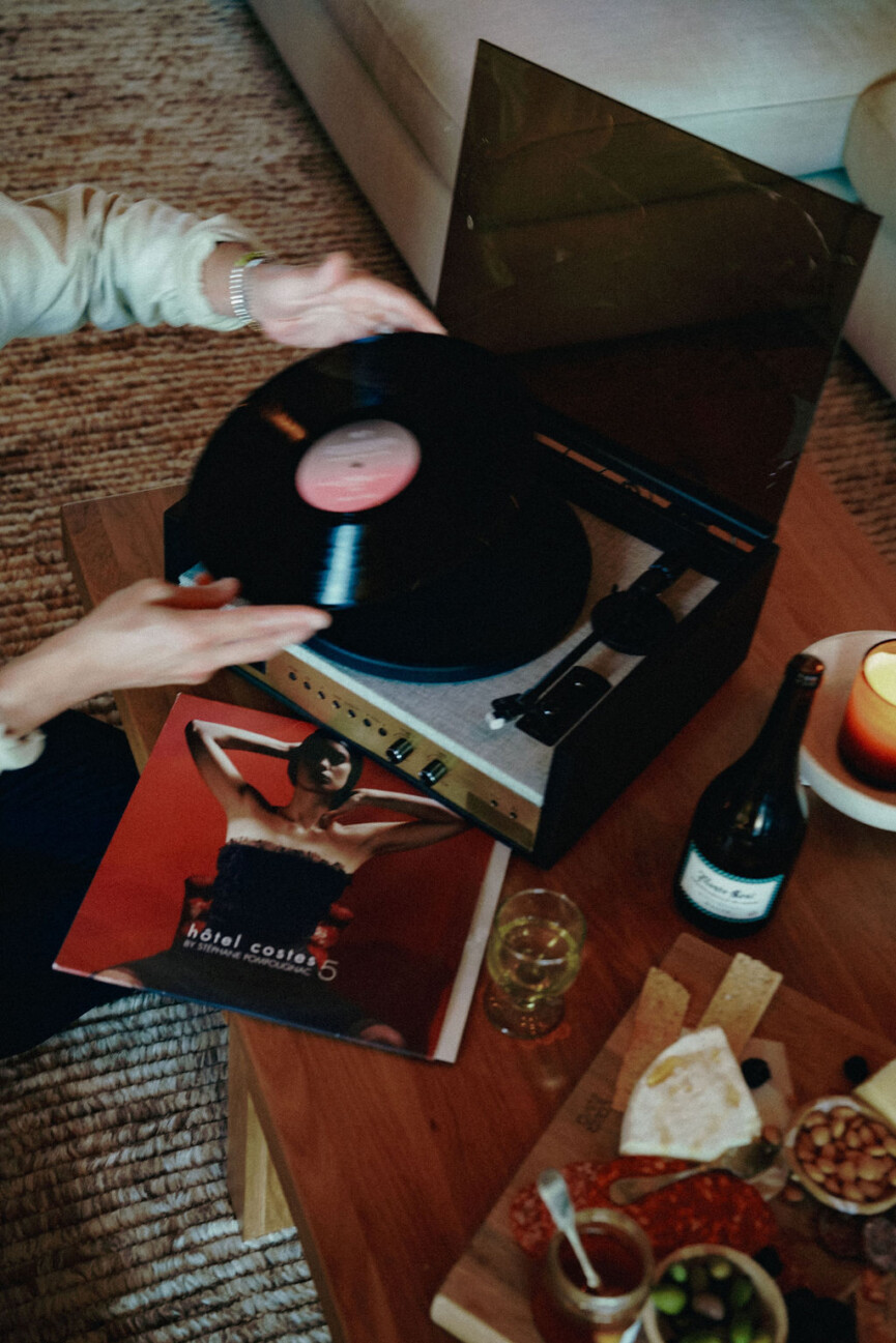 turning on record player