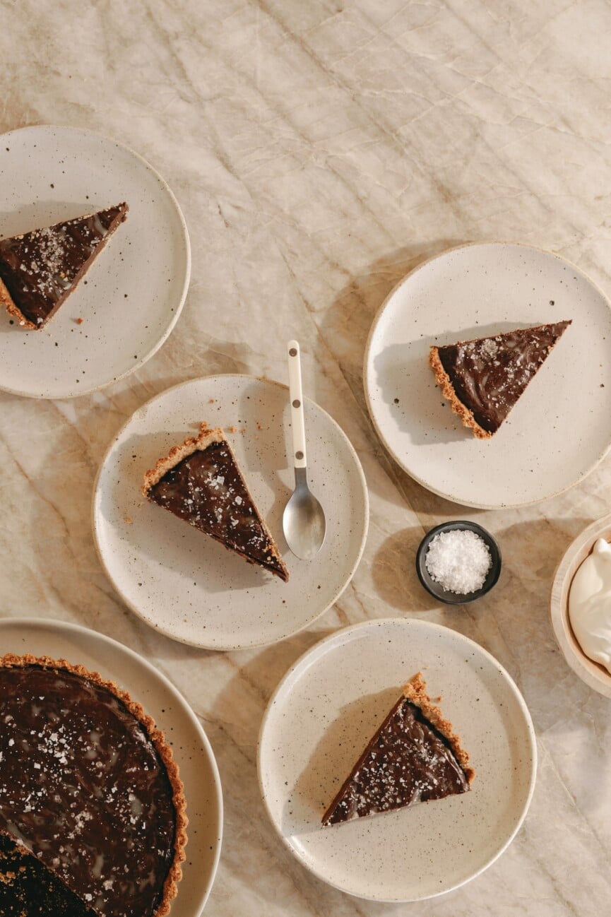 salted chocolate date tart with walnut crust - valentine's dessert