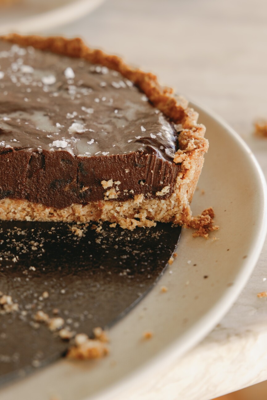 salted chocolate date tart with walnut crust - valentine's dessert