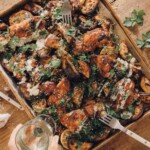 sheet pan chicken sweet potatoes tahini sauce