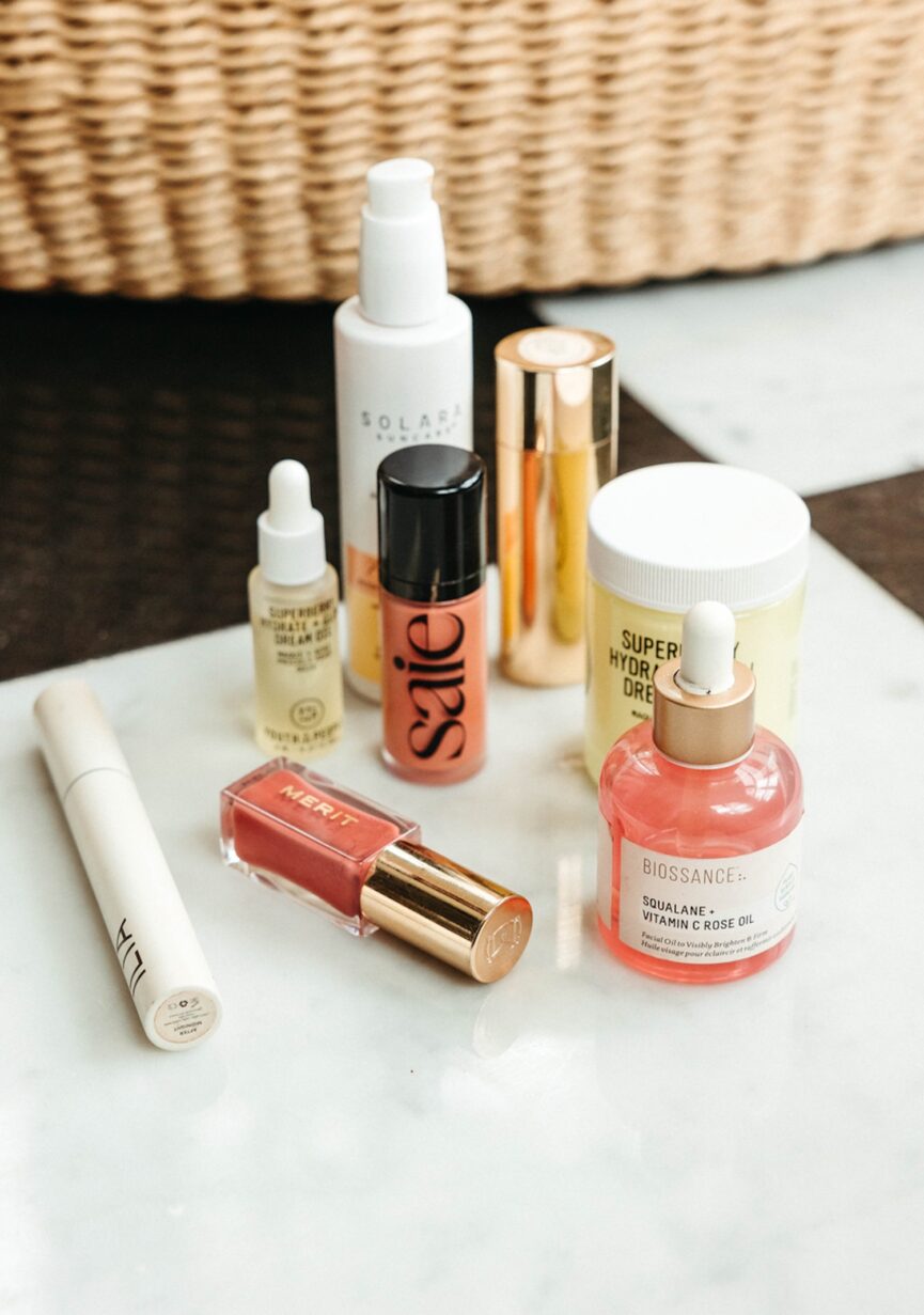 Signature makeup look products.