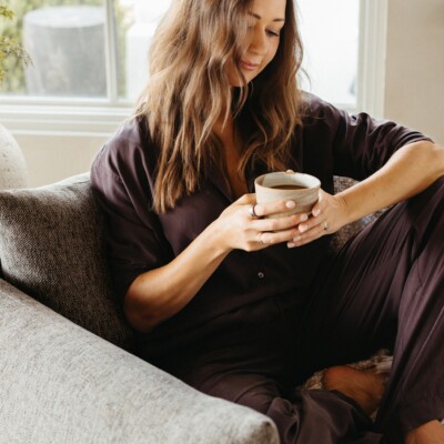 Camille Styles drinking tea