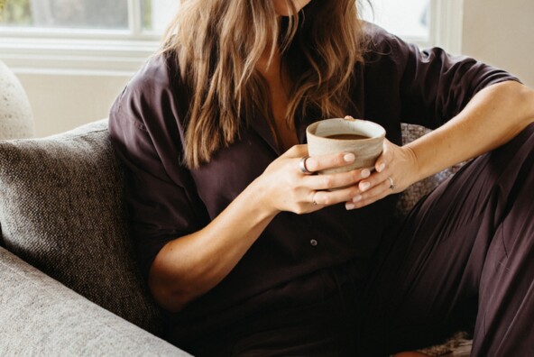 Camille Styles drinking tea