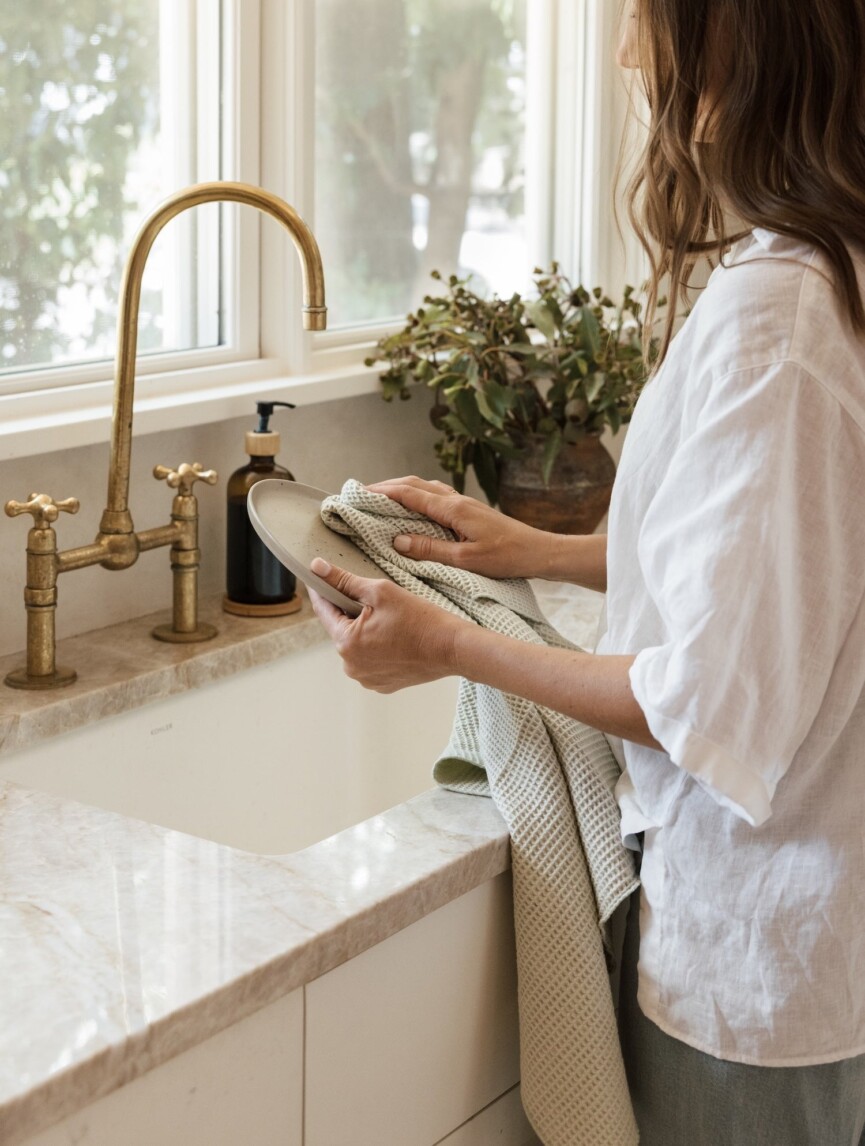 sage green linens and home decor