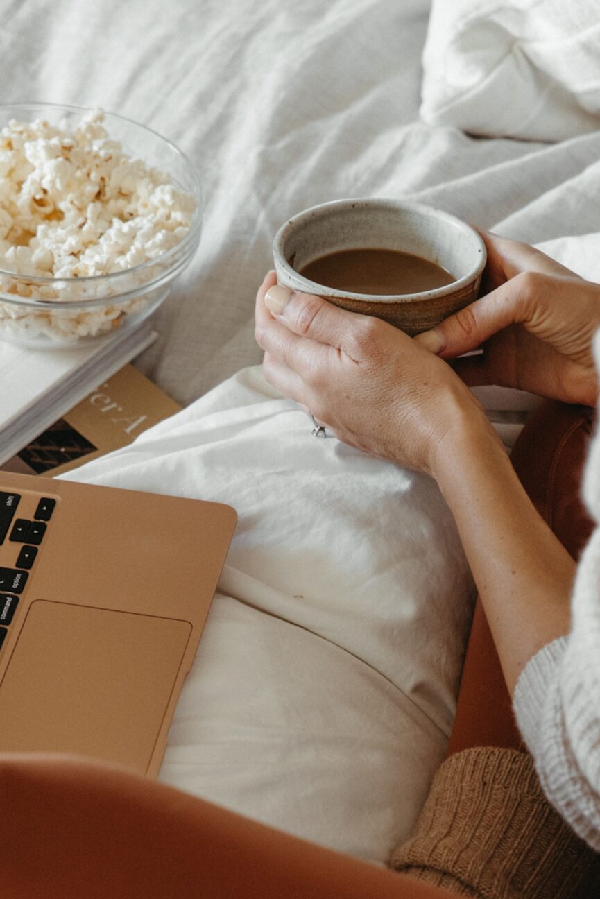 Woman watching comfort movies