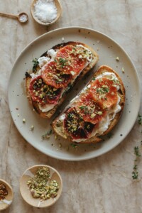 Burrata Toast with Blood Oranges and Pistachios