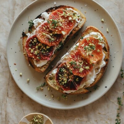 Burrata Toast with Blood Oranges and Pistachios