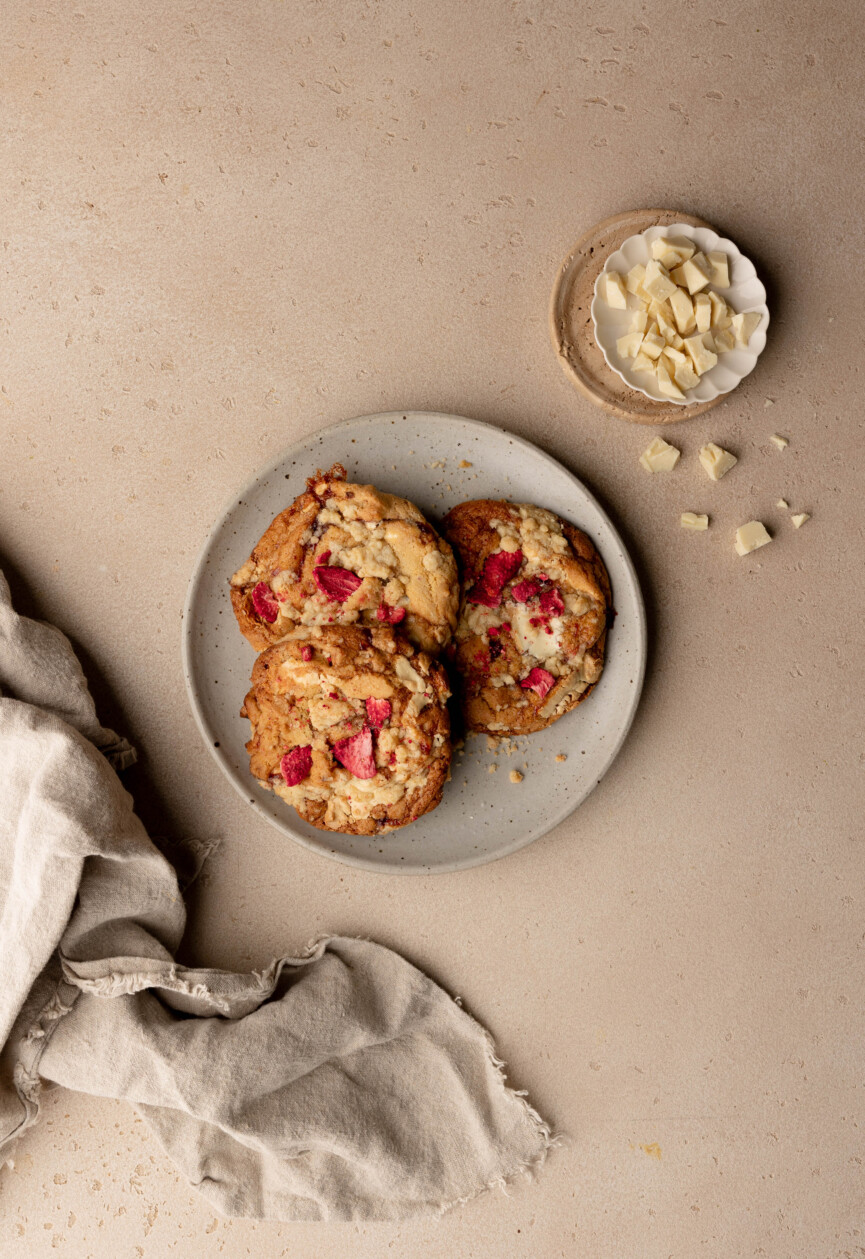 One bowl of strawberry crumble cookies