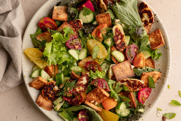 herby heirloom tomato fattoush salad
