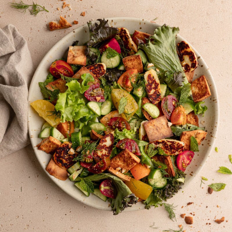 herby heirloom tomato fattoush salad
